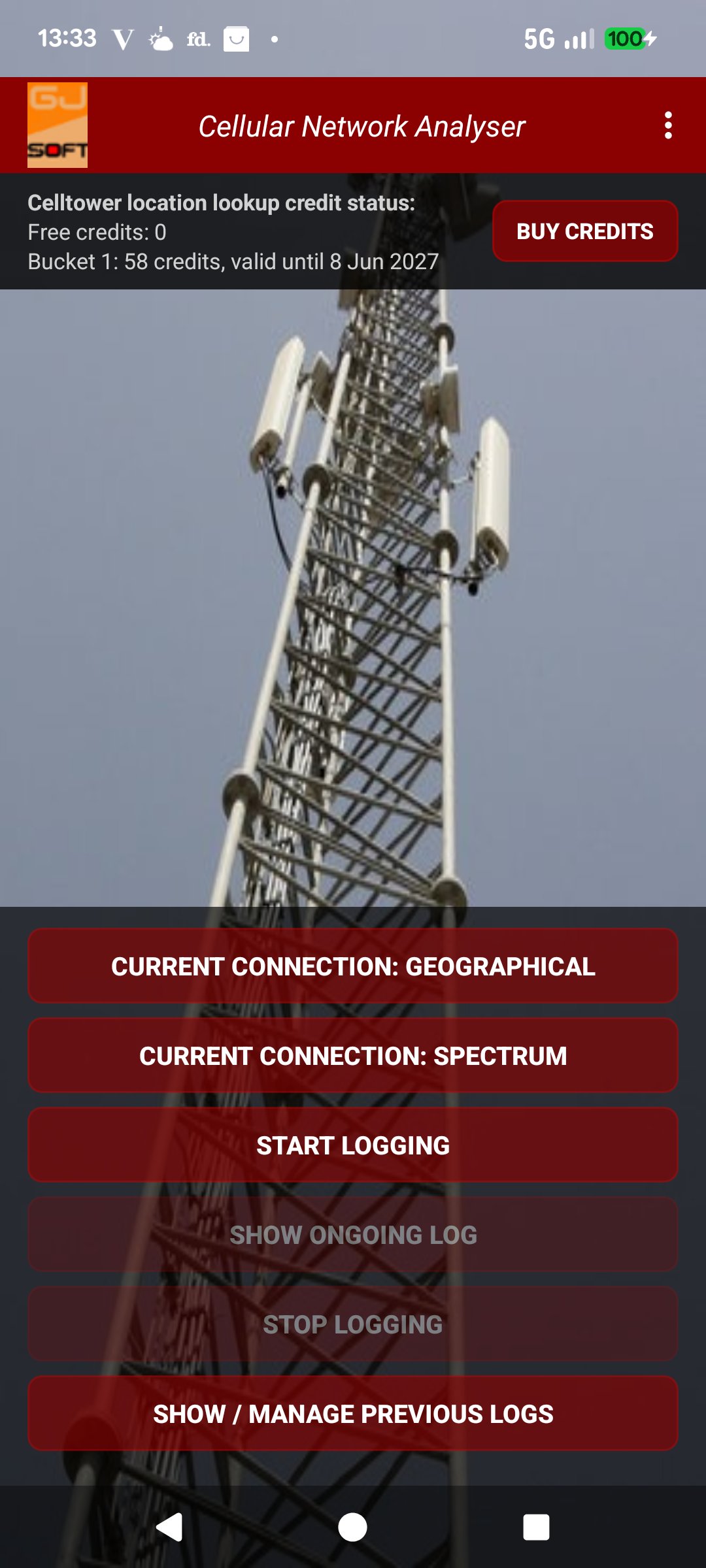 CNA main screen with its buttons