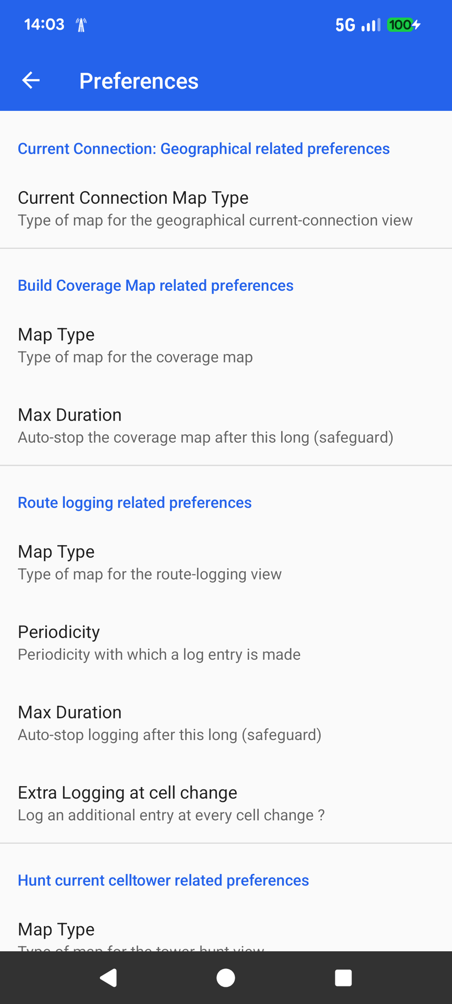 Preferences: Build Coverage Map settings