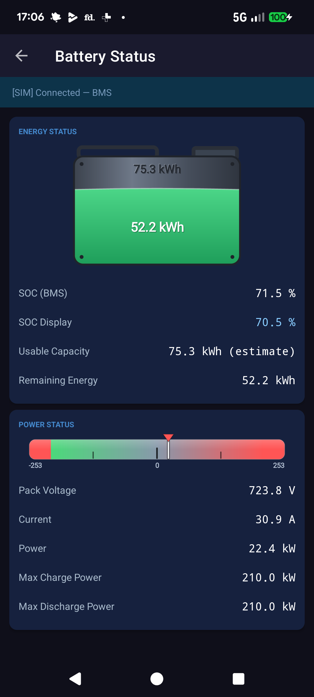 Battery Status screen