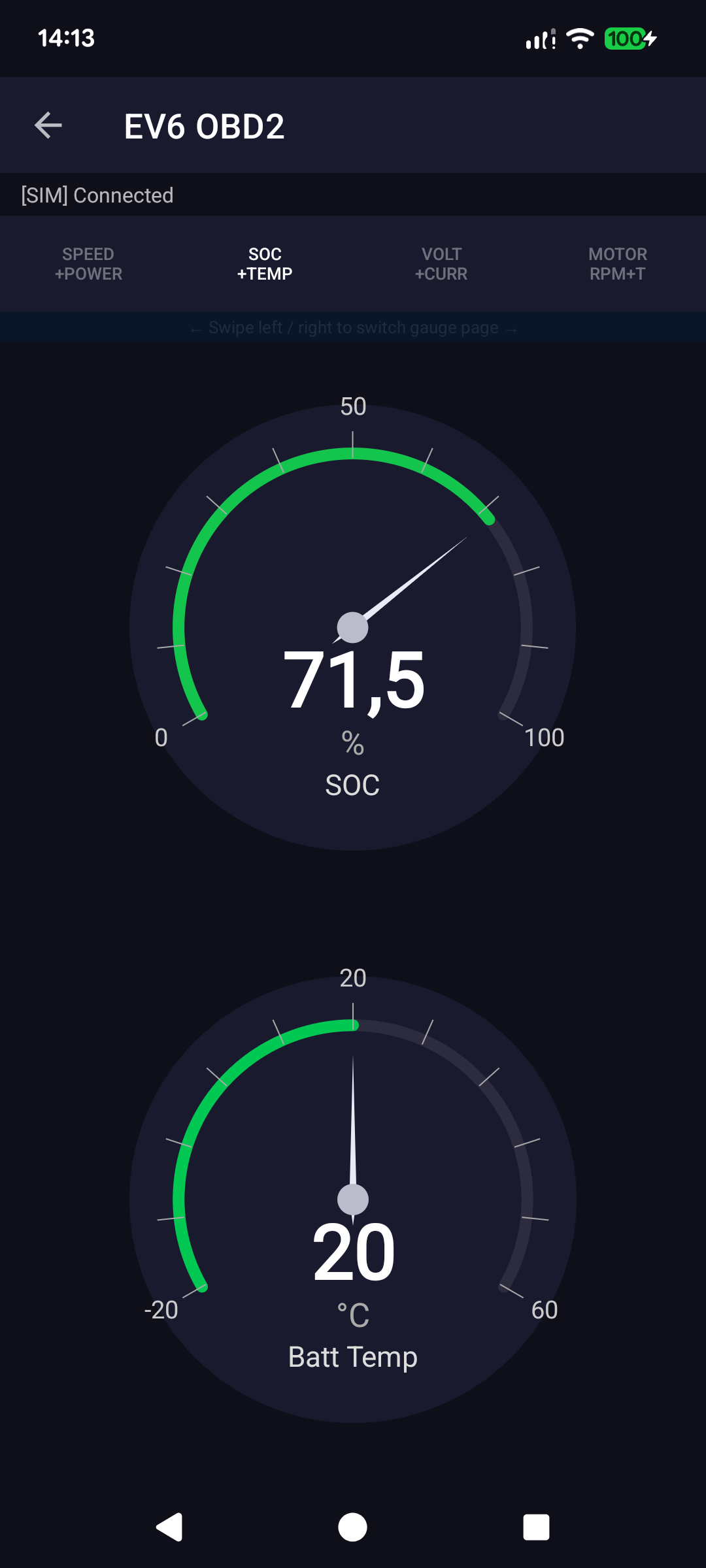 Live Gauges screen