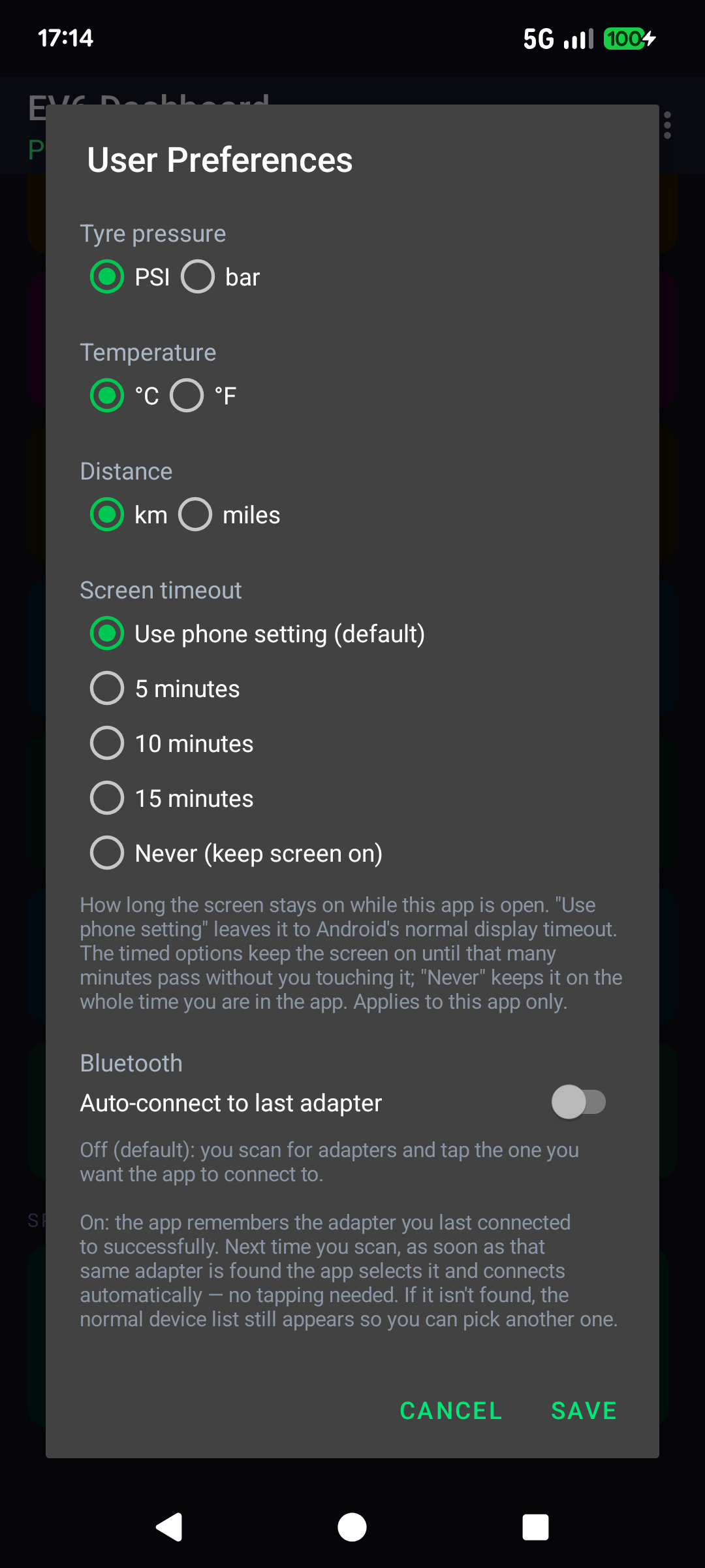 User Preferences dialog