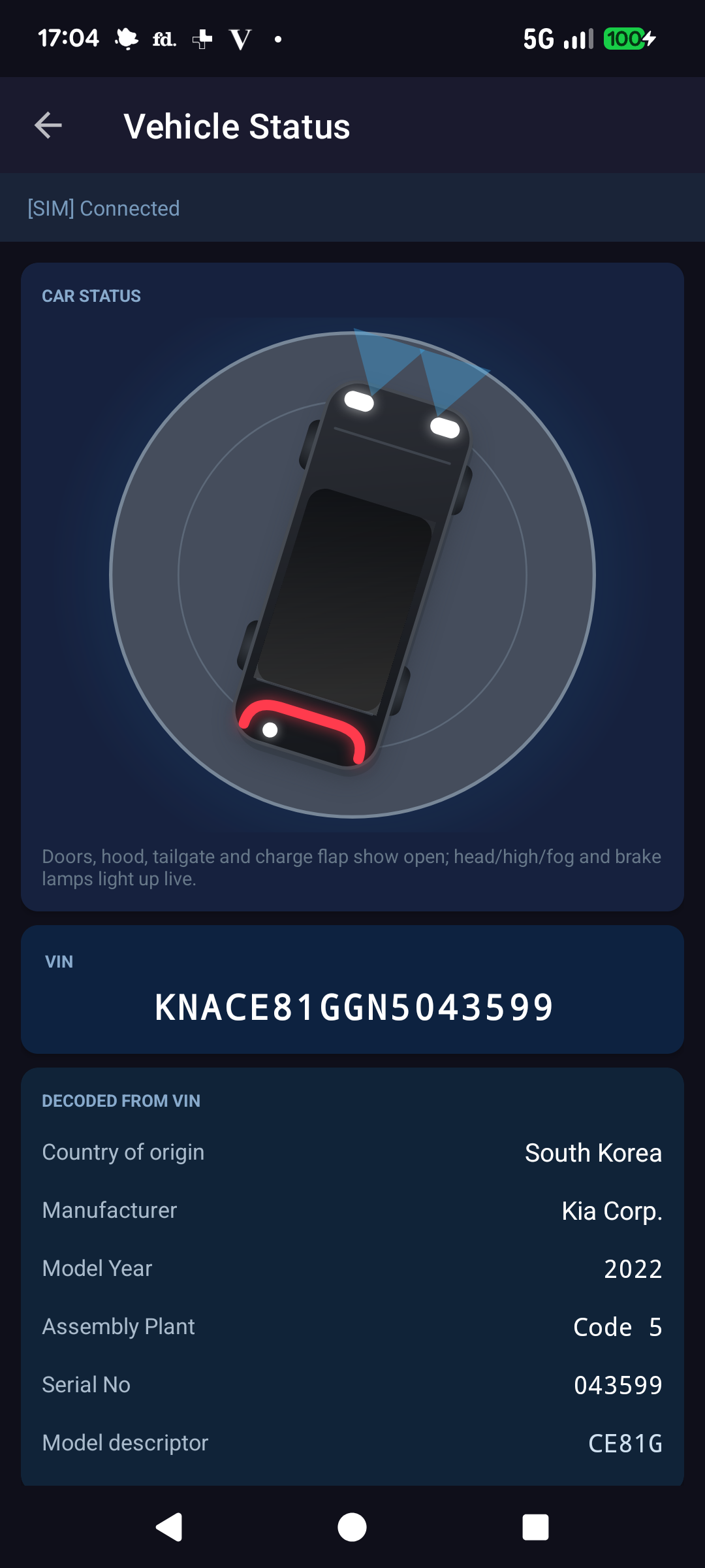 Vehicle Status screen