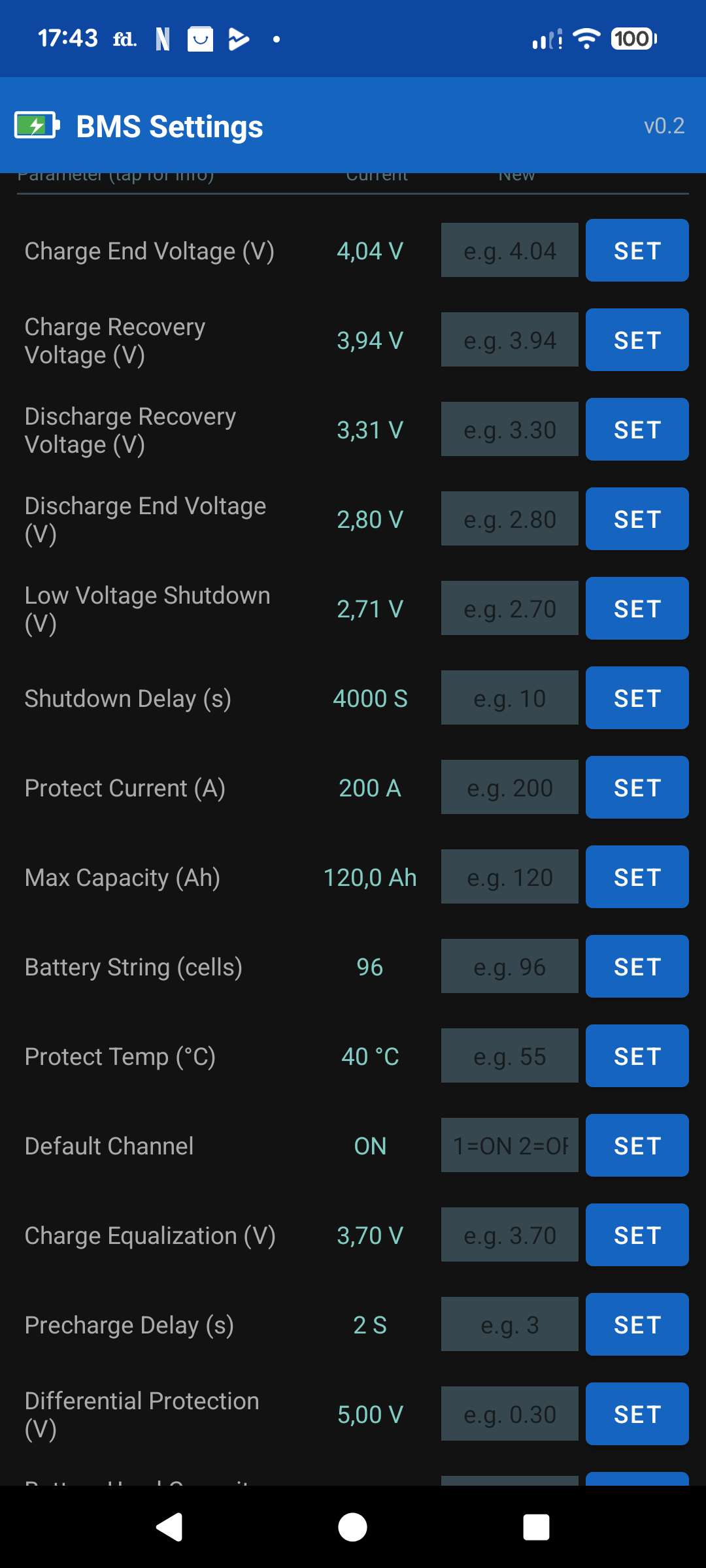 BMS Settings
