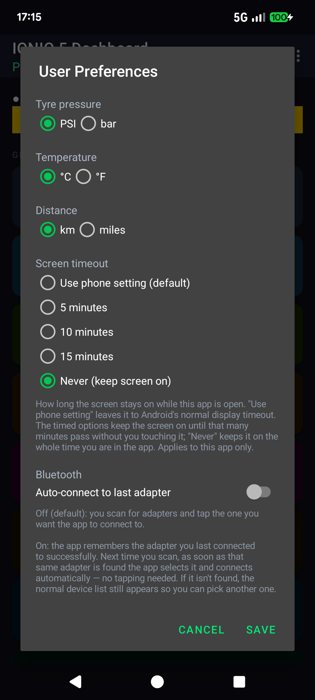 User Preferences dialog