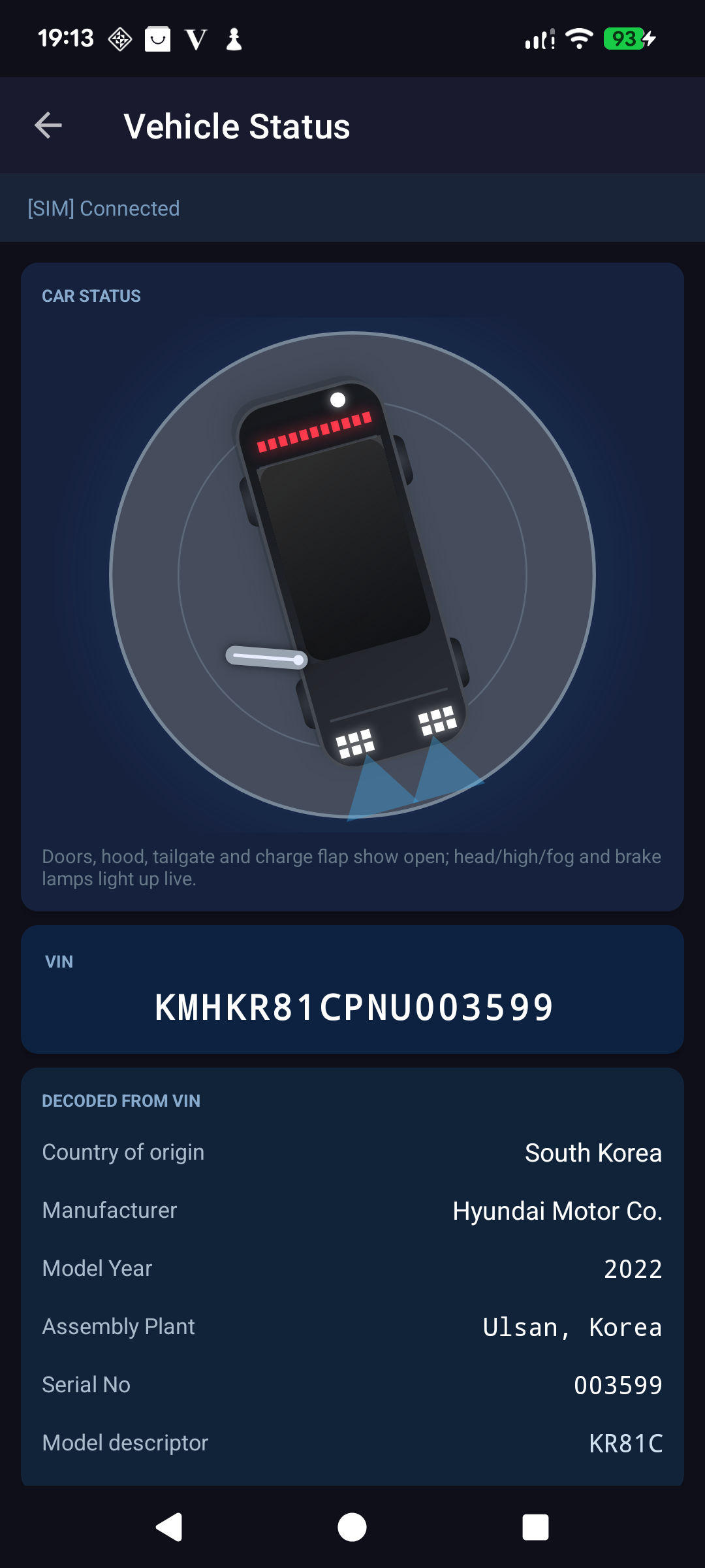 Vehicle Status screen
